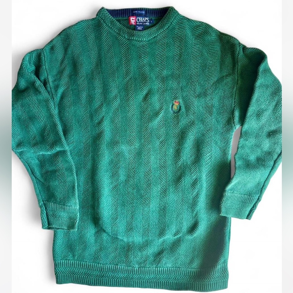Chaps Ralph Lauren Green Textured Crewneck Sweater